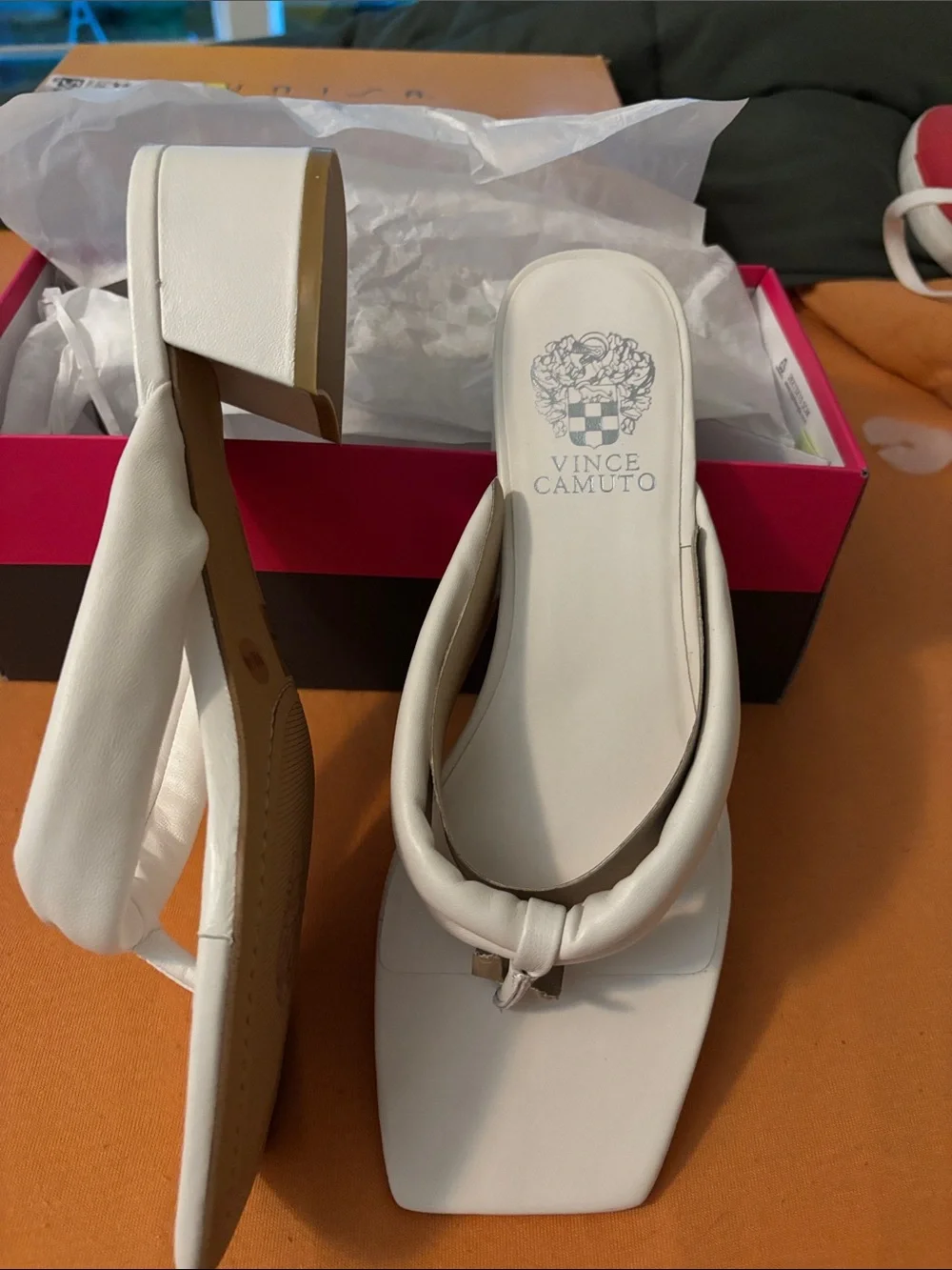 Vince Camuto White Knotted Square-Toe Thong Sandals